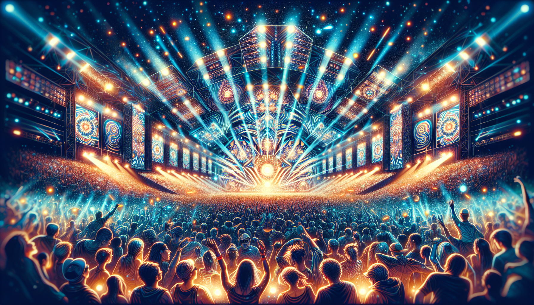 Colorful illustration of diverse music styles and live performances at Modem Festival